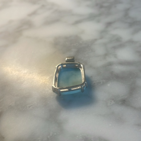 Gorgeous Larimar gemstone square pendant with pave crystals 925 sterling silver - Picture 4 of 8